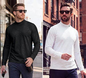 Men's Long Sleeve Mock Turtleneck Shirt and Warm Brushed Mock Neck Golf T Shirts on models