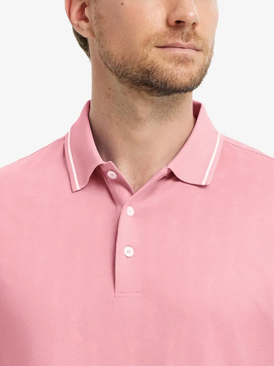 Close-up front view (nose to chest) of Modern Texture Stylish Polo in CARMINE.