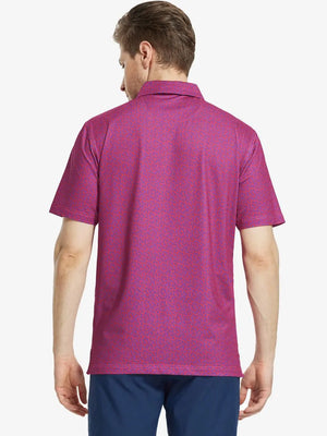 Back view of MAELREG Men's Performance Jersey Print Polo in Rose Abstract Figure – athletic fit
