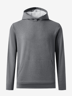Front 3D view of warm fleece golf hoodies pullover in grey, showing full garment design.
