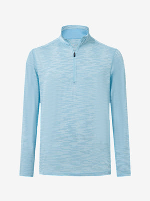 3D render of misty blue featherweight midlayer quarter zip pullover