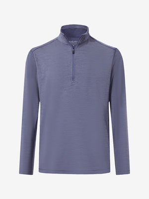 3D render of light dark blue grid featherweight midlayer quarter zip pullover