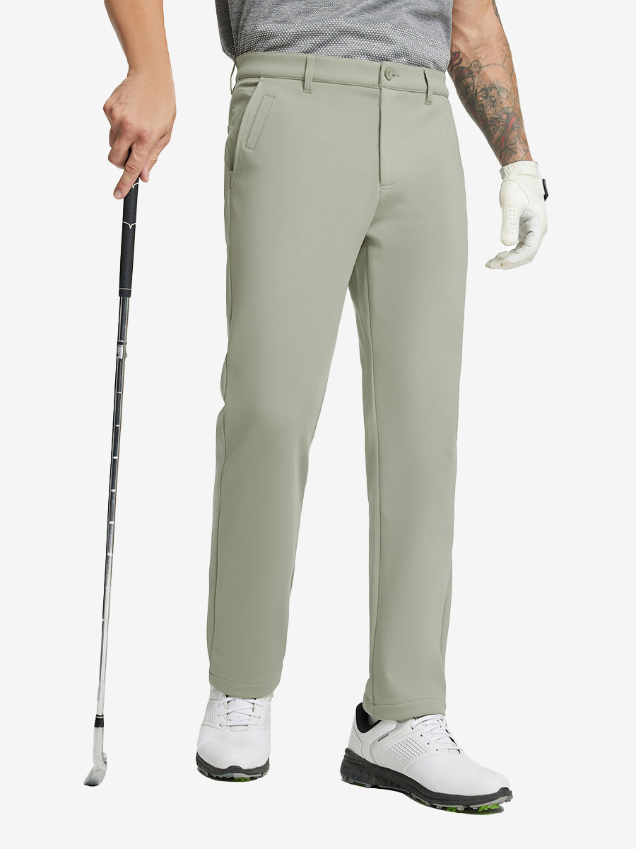 STONE Water-Resistant Fleece Lined Pants, male model front lower body holding golf club in right hand