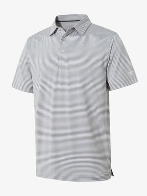 3D view highlighting the Cooling Stripe Golf Shirt’s stripe pattern and design in GREY WHITE STRIPE