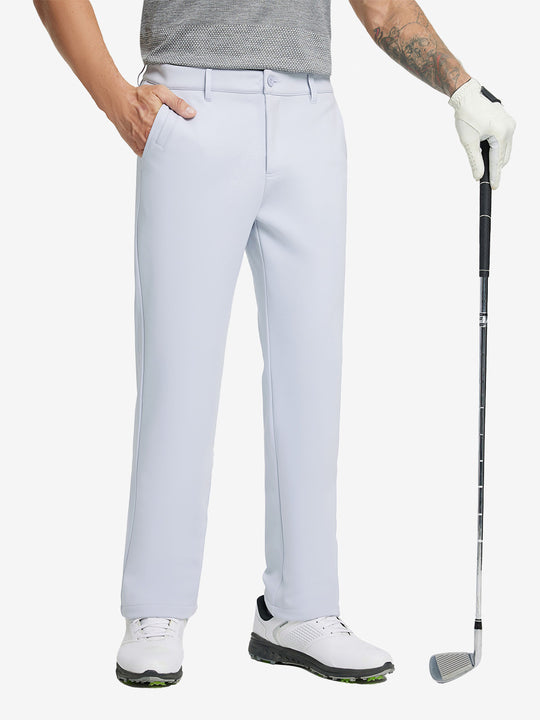 GLACIER GREY Water-Resistant Fleece Lined Pants, male model front lower body holding golf club in right hand
