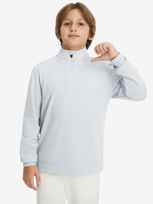 Youth Winter Micro-fleece Quarter Zip Pullover in klein blue, youth model front upper body view