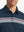 Front half-body view from nose to chest of model wearing NAVY Stylish Chest Print Snap Polo
