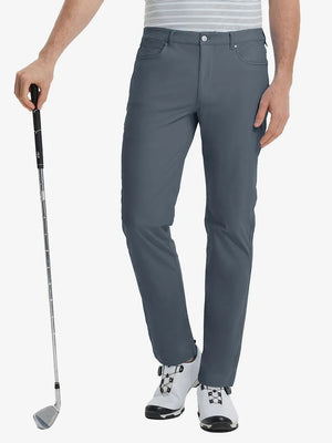 Front view of model wearing Stretch Plain Everyday Pants, athletic fit and minimal look – DARK GREY