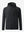 3D front view of full zip fleece hoodied jacket in black, showing soft texture and sleek cut.