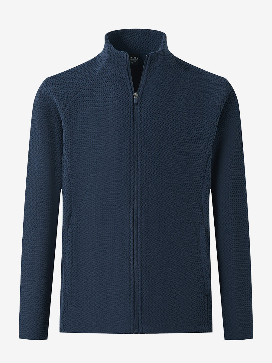 3D front view of soft winter fleece jackets in navy, showing cozy texture and clean design.
