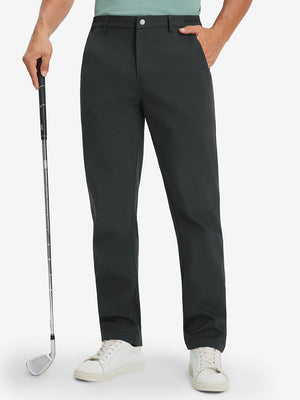 Front lower body shot of model wearing thermal water repellent fleece dress pants in grey