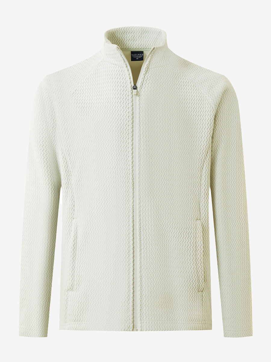 3D front view of soft winter fleece jackets in beige, showing cozy texture and clean design.