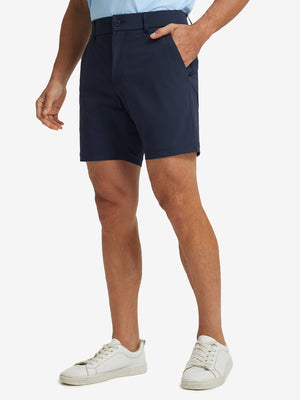 Front lower body view of Quick Dry Casual Shorts with 4 Pockets in Navy, neat athletic cut.