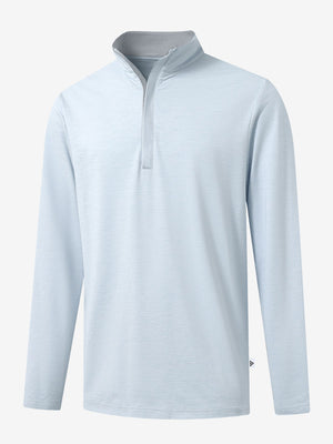 Heather Pinstripe Brushed Dry Fit Quarter Zip Pullover in grey mist heather, 3D front chest view with quarter zip design