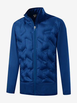 Clean 3D front view of boys windproof puffer jacket with pockets, showcasing shape in klein blue.