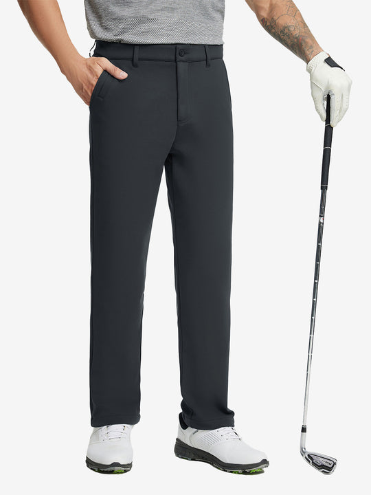 DARK GREY Water-Resistant Fleece Lined Pants, male model front lower body holding golf club in right hand