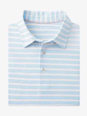 Folded Blue Pink Stripe Performance Stripe Golf Shirt shown flat