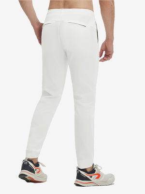 Back view of white superion softness mesh joggers with zipper pockets