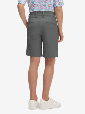 Back lower body in dark grey boys lightweight dry fit flat front golf shorts