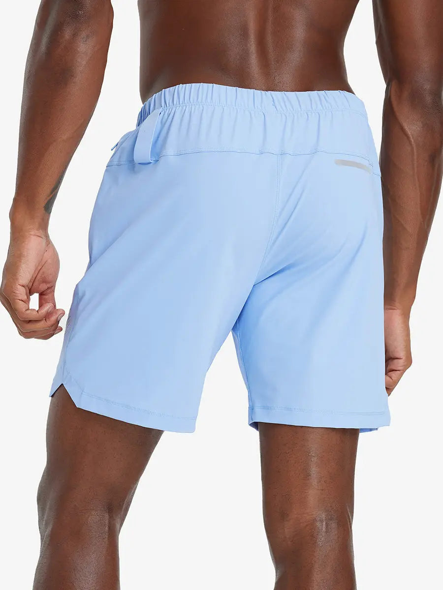 Back lower-body view from waist to upper calves in LIGHT BLUE 2 in 1 Running Sports Shorts with Liner