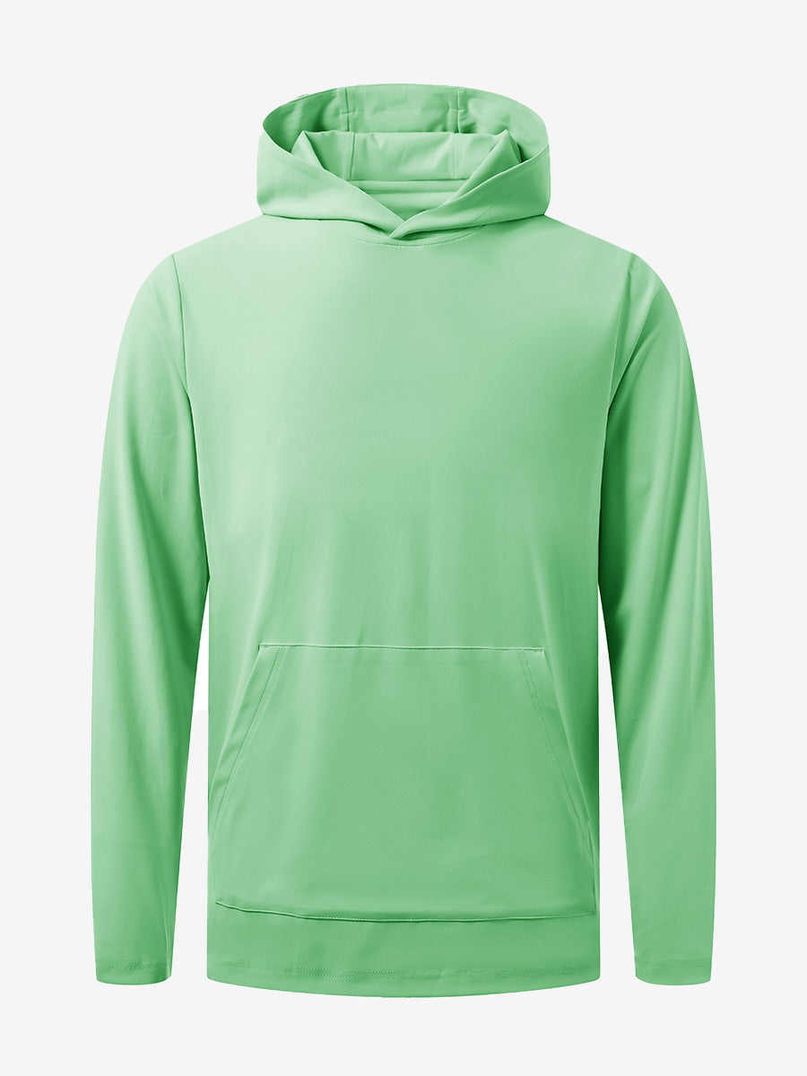 3D front view of the dry fit stretchy sweatshirts hoodie in light green, sleek and flexible design.