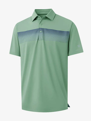 3D view of BERYL GREEN Stylish Chest Print Snap Polo showing design and fit