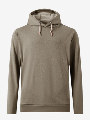3D front view of the classic heather pullover hoodie in brown melange, simple and relaxed athletic fit.