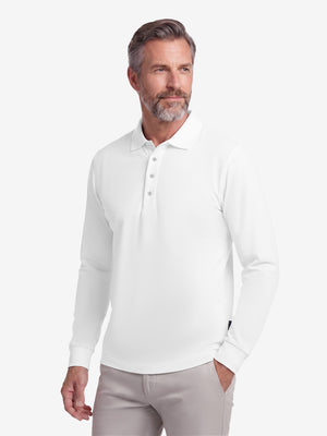 Solid Cotton Blend Collared Long Sleeve Polo