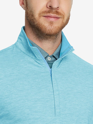 Heather Pinstripe Brushed Dry Fit Quarter Zip Pullover in aquarius heather, front chest detail showing brushed fabric and pinstripe texture