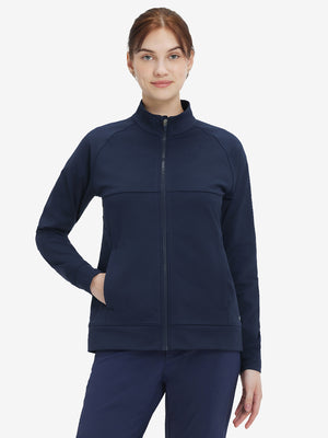 Women's Water-Resistant Stretch Fleece Lined Jacket in navy, front upper body view