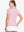 Back-side half-body shot of model in PINK Women's Performance Solid Polo, looking over shoulder