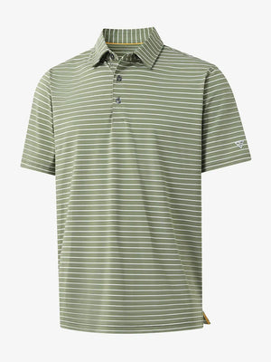 3D display of LIGHT GREEN/WHITE STRIPE Polo showing clean yarn-dyed texture