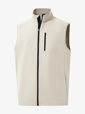 3D view of the light khaki windproof golf vest, highlighting its lightweight design and practical features.