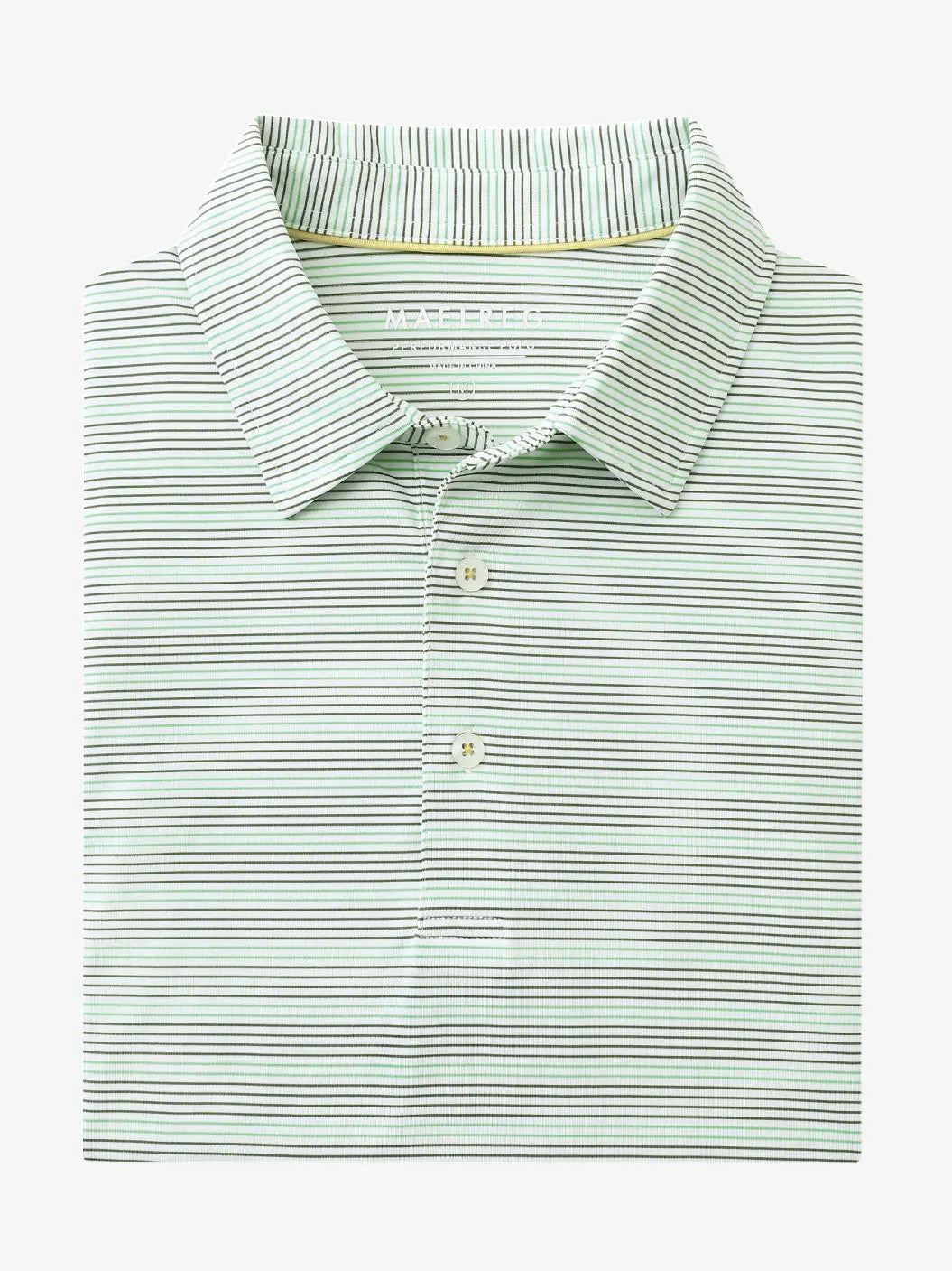 Folded Olive Green Beryl Green Performance Stripe Golf Shirt displayed flat