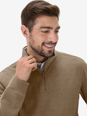 Heather Brushed Rib Knit Quarter Zip with 2 Pockets