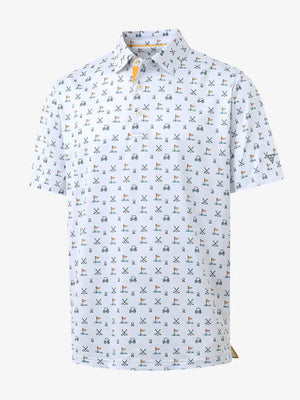 3D view showcasing the crisp design on WHITE GOLF Performance Print Boys Golf Polo