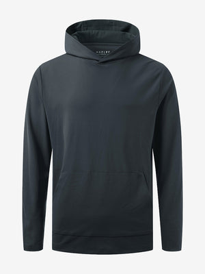 3D front view of the dry fit stretchy sweatshirts hoodie in dark grey, sleek and flexible design.