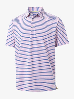 3D display of LIGHT PINK/COBALT STRIPE Polo with soft textured yarn-dyed stripes