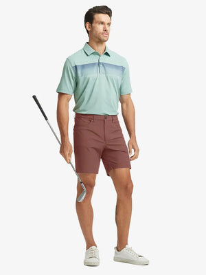 CRANBERRY 4-way Stretch Performance Solid Shorts, golfer full-body front with club, 7 Inch length