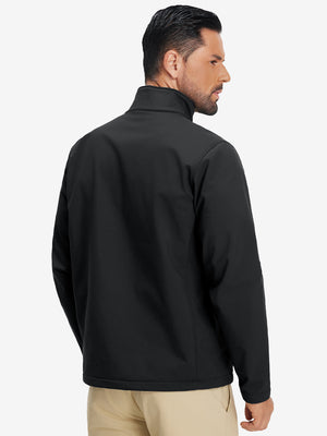 Back view of winter thermal outdoor water resistant fleece jacket showing smooth fleece texture in black