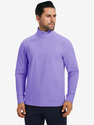Ultra-Soft Brushed Fleece Lining Quarter Zip Sweatshirt in lavender, front upper body view