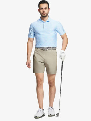 Model wearing Khaki shorts, right hand in pocket – 7 Inch inseam