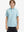Front upper body of model wearing trendy boys stripe polo shirts, casual fit in iced aqua stripe
