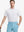 Model wearing Light Pink Cobalt Stripe Performance Stripe Golf Shirt – front half-body pose
