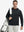 Model carrying golf bag, styled in black dry fit stretchy sweatshirts hoodie, modern athletic look.