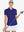 Front half-body of model in KLEIN BLUE Women's Performance Solid Polo holding golf club