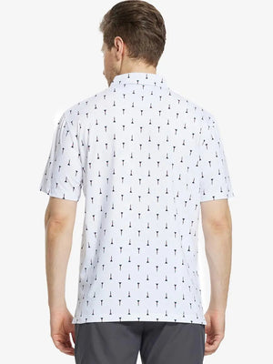 Back view of MAELREG Men's Performance Jersey Print Polo in Check Golf Tee – athletic fit