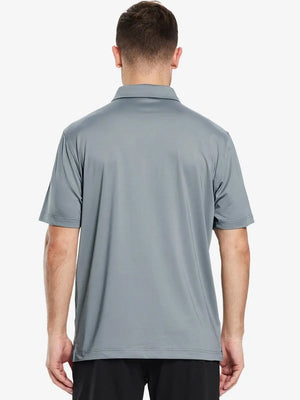 Back half-body view of male model wearing the Light Grey Everyday Classic Solid Polo