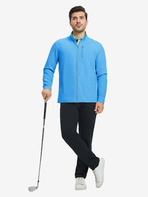 Lightweight casual fleece jacket with 5 pockets, sky blue, full body golf scenes with clubs