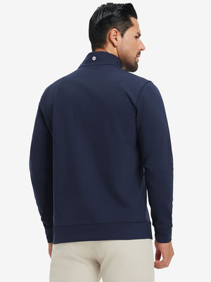 Ultra-Soft Brushed Fleece Lining Quarter Zip Sweatshirt in navy, back upper body view
